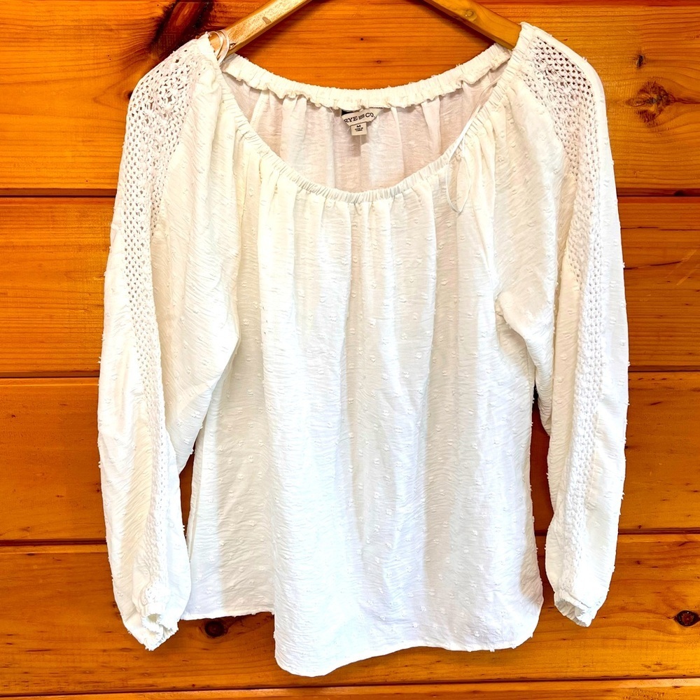 FRYE AND CO. White Long Sleeve BohoTextured Blouse M